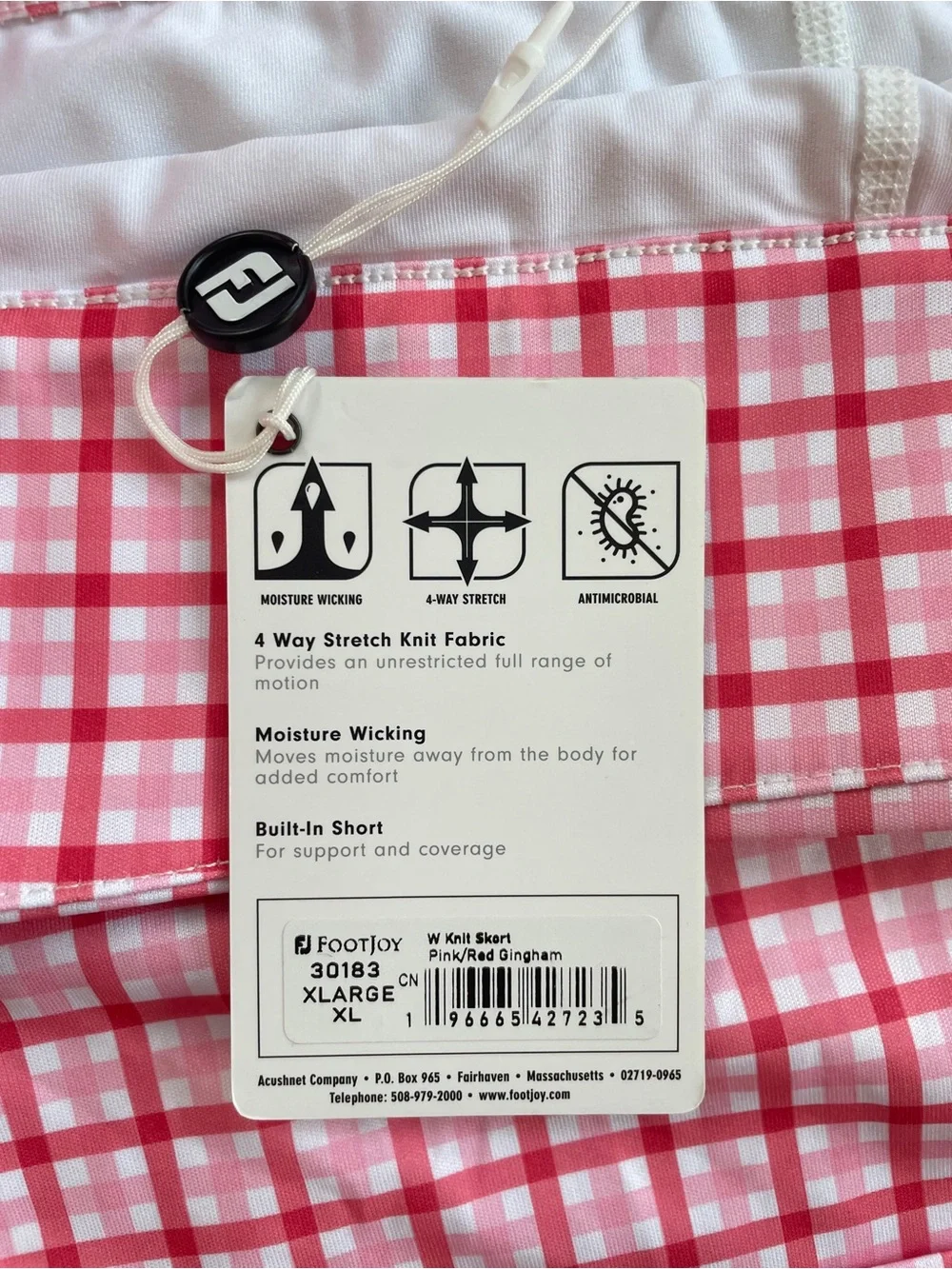 FootJoy Golfleisure Gingham Pink Red White Plaid Athletic Golf Skort Size XL